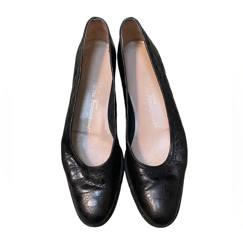 SALVATORE FERRAGAMO VINTAGE CROCODILE LEATHER FLATS